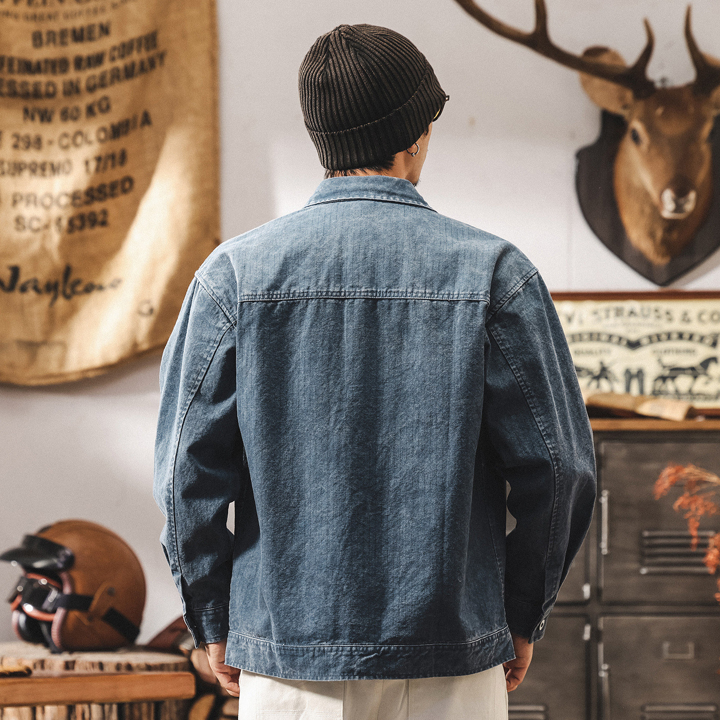 美式復古水洗牛仔夾克外套男春秋新款寬鬆工裝襯衫男長袖秋季襯衣