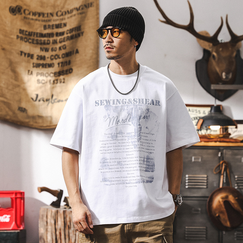 美式復古字母印花夏季短袖男T恤2025新款潮牌寬鬆休閒上衣男T潮流