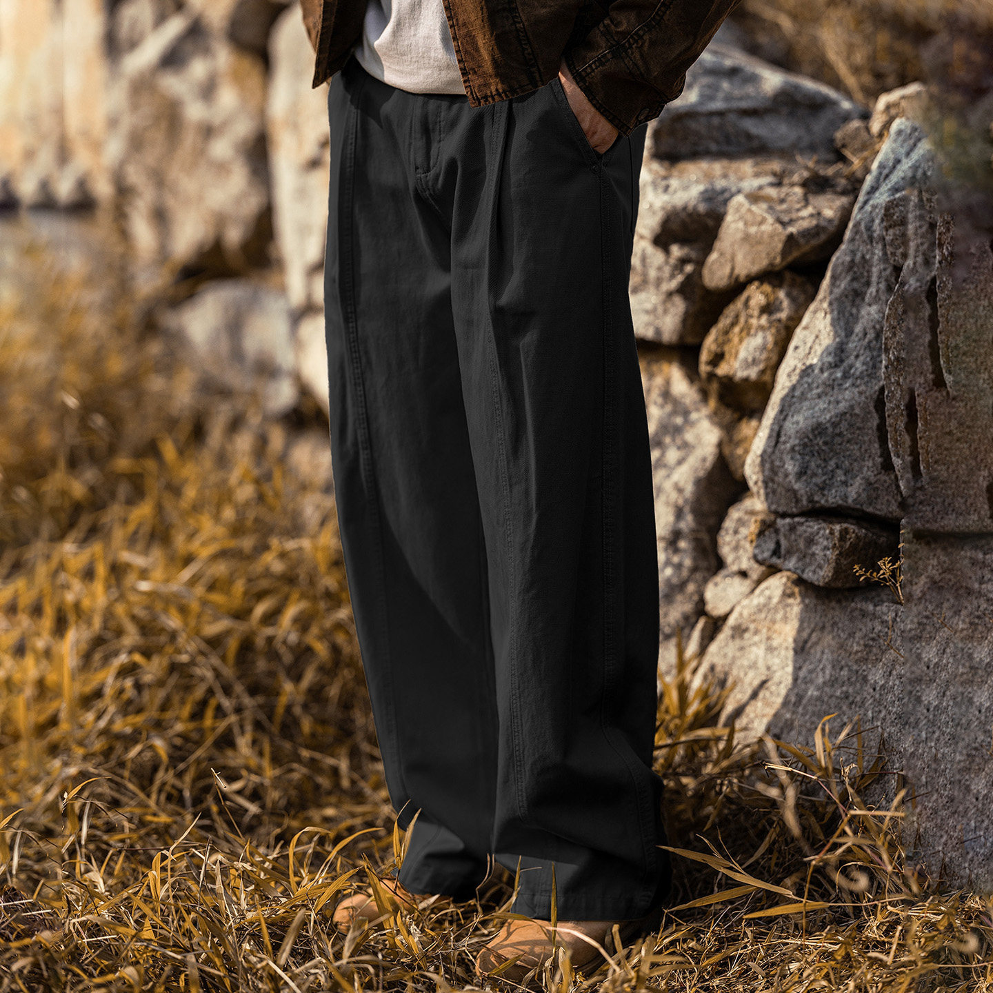 美式復古萊賽爾薄款寬鬆闊腿褲春季2026新款潮牌直筒男士休閒褲子