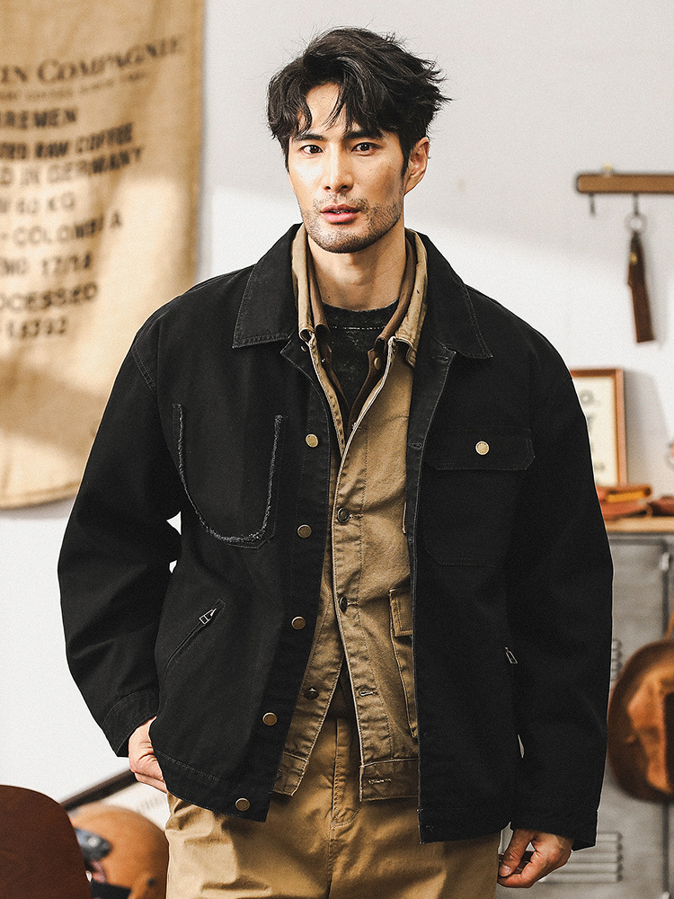 美式重磅複古工裝夾克男春秋款潮牌多口袋寬松休閑硬漢秋季外套男