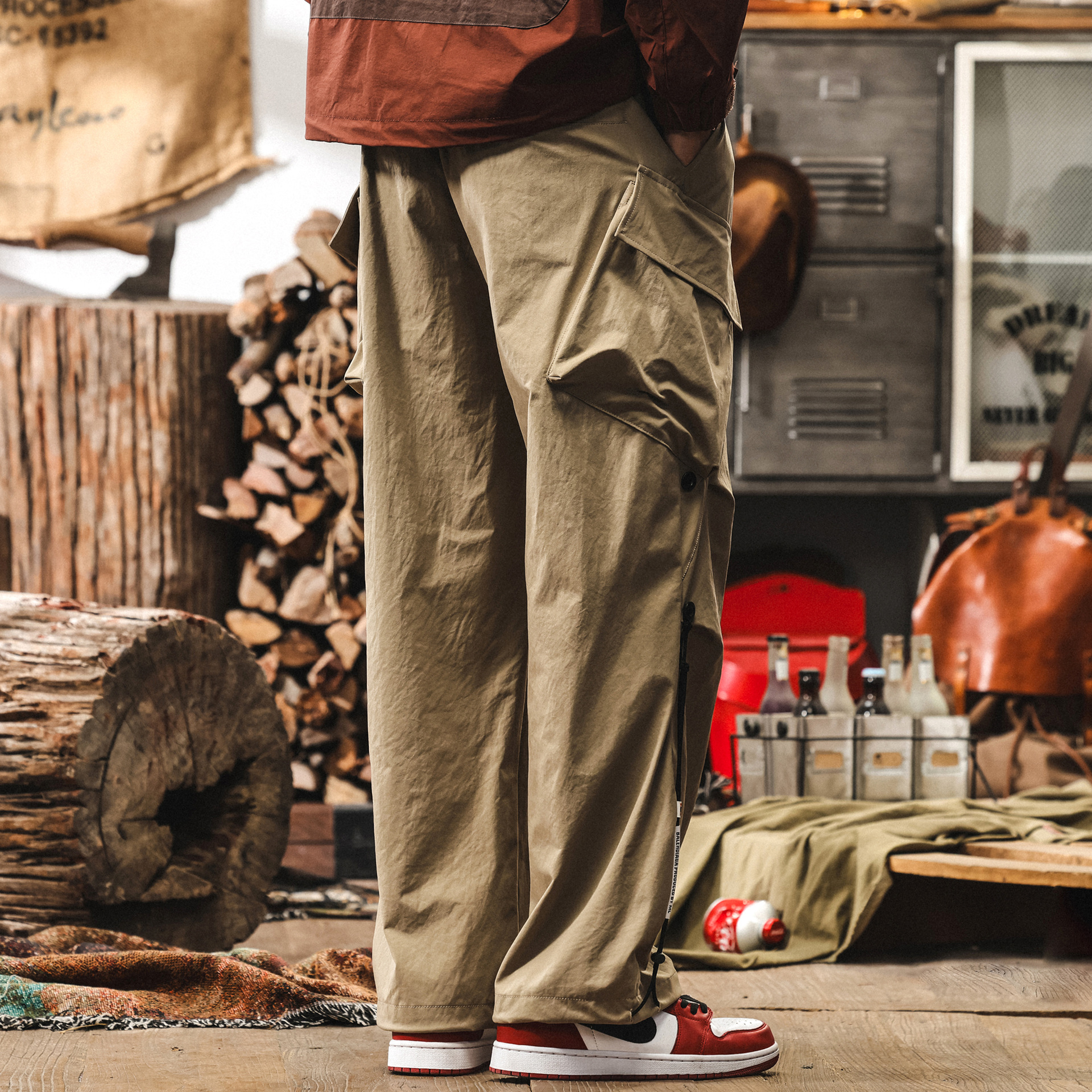 冰絲速幹長褲男士休閒褲寬鬆潮牌工裝褲子男夏季美式戶外傘兵褲男