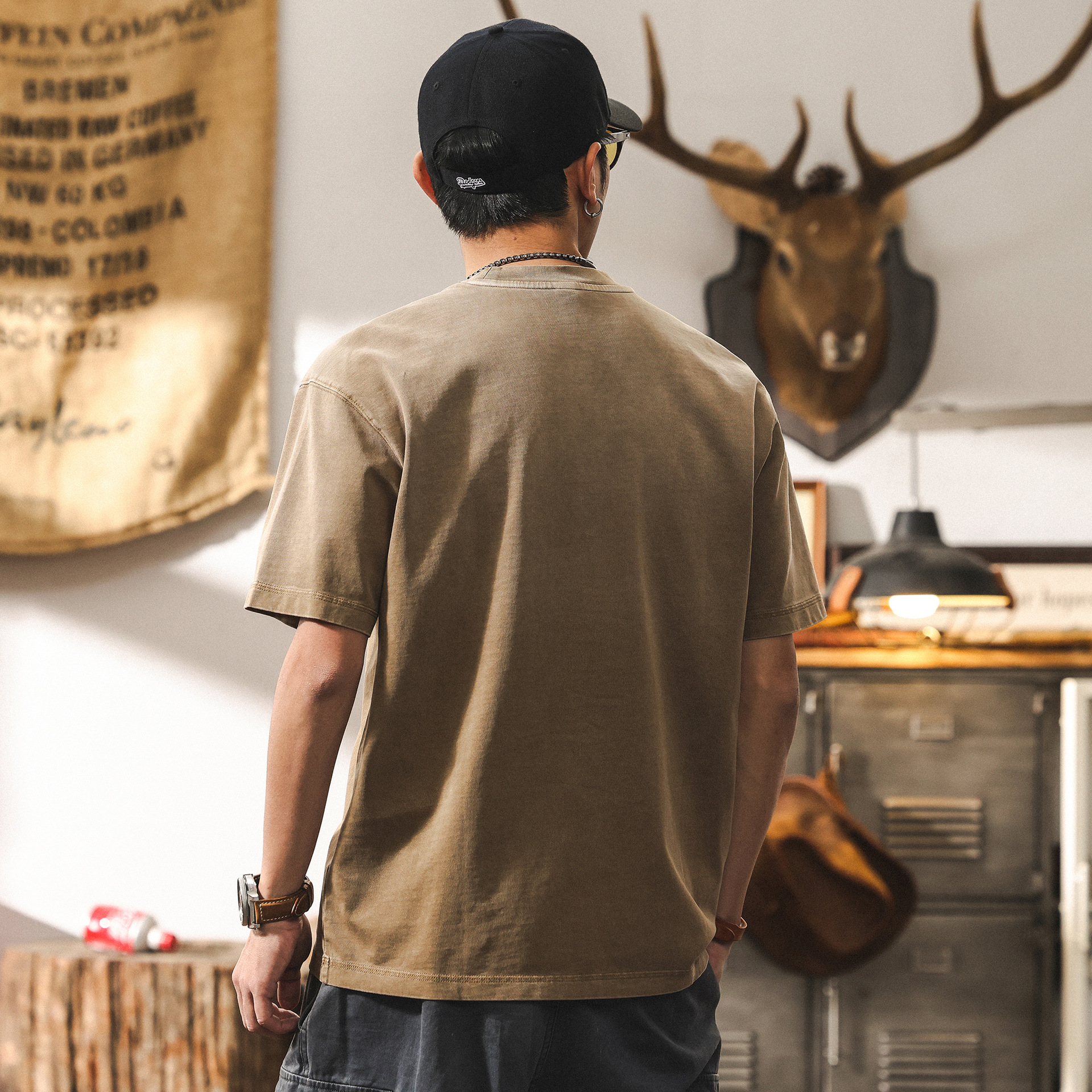 美式復古260g重磅短袖T恤男夏季潮牌漸變水洗寬鬆半袖上衣男