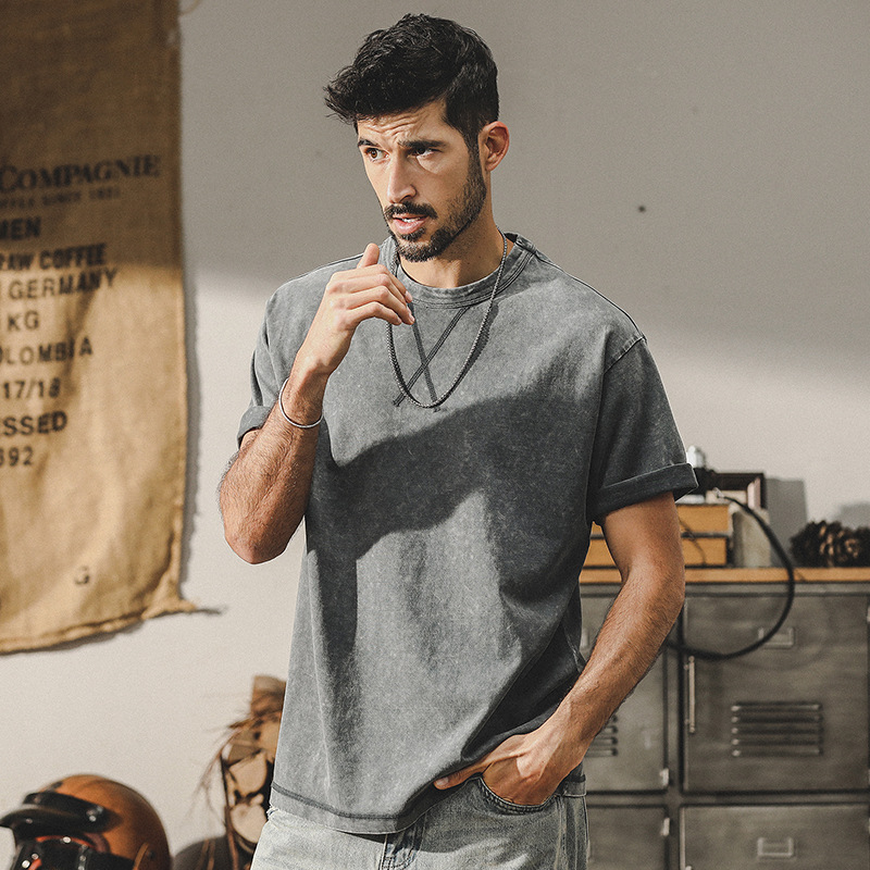 杰雷諾重磅T恤男短袖夏季2024新款美式雪花水洗寬鬆半袖男款體恤