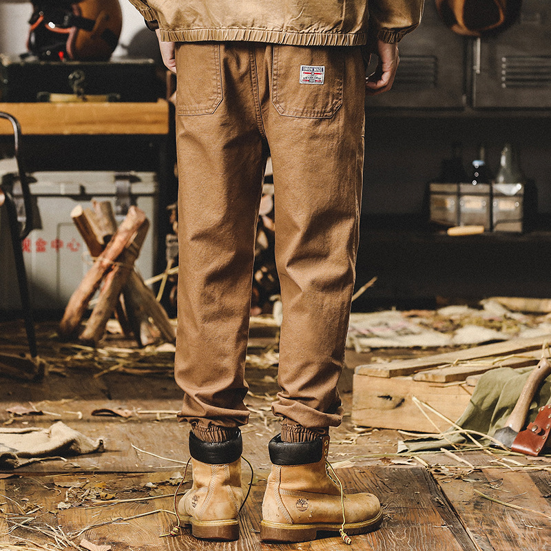 美式重磅工裝褲男春秋款束口褲子2024新款簡約百搭寬鬆直筒休閒褲