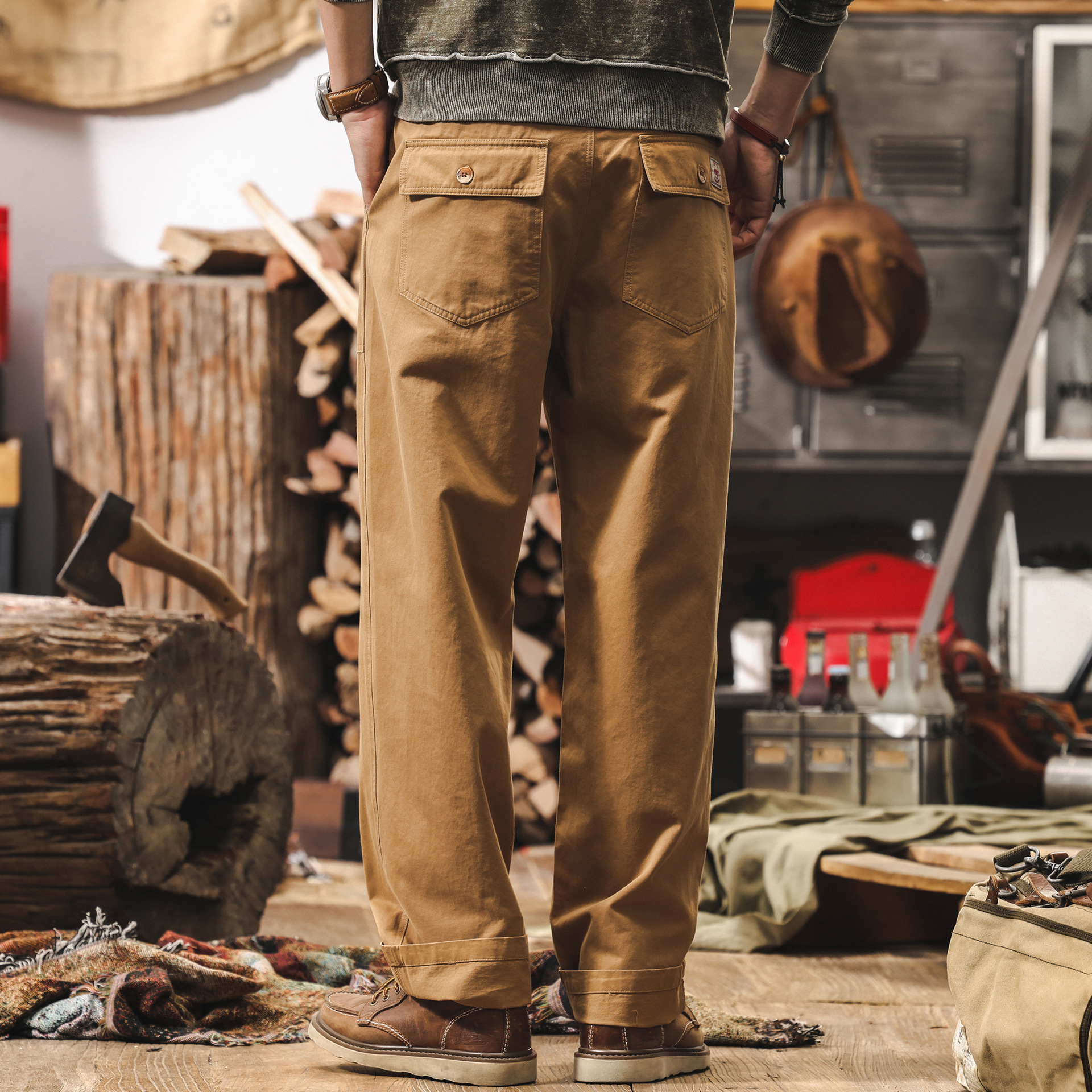 美式復古直筒工裝褲子男2025新款潮牌春季寬鬆闊腿褲美拉德休閒褲