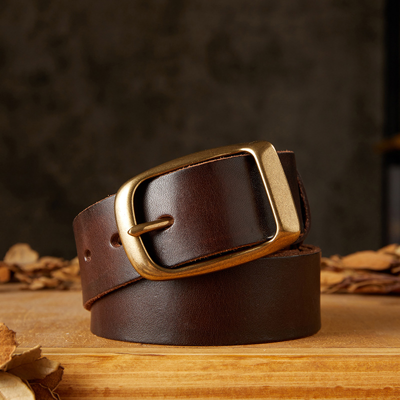 手工皮帶男士真皮針扣頭層牛皮休閒牛仔褲帶男款銅扣復古個性腰帶