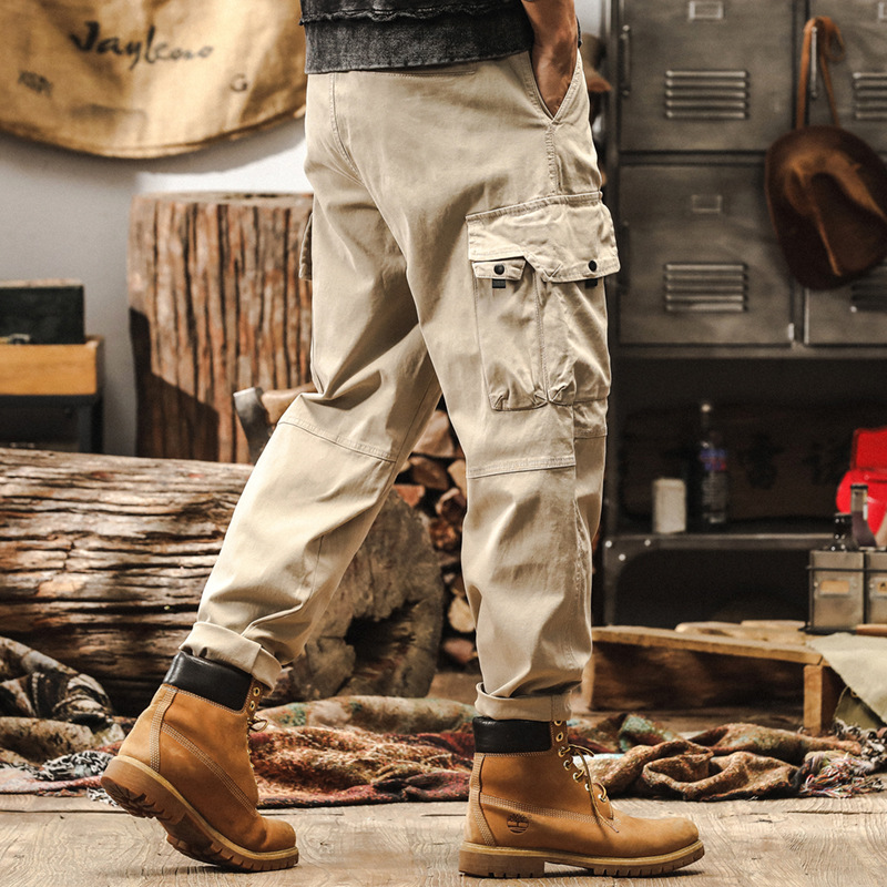 美拉德復古潮流彈力工裝褲男春季2025新款美式戶外寬鬆直筒休閒褲