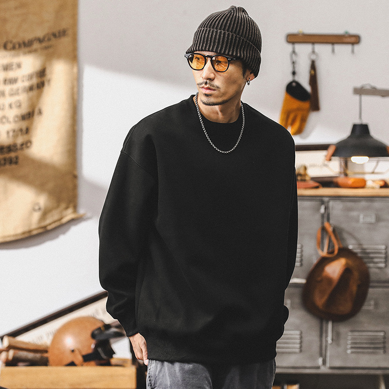 美式復古簡約重磅衛衣男潮牌春秋款2024新款寬鬆男士上衣長袖T恤