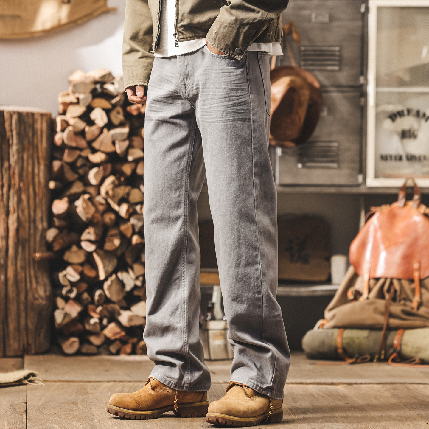 美式復古淺灰色牛仔褲男士2025秋季新款潮牌長褲子寬鬆直筒休閒褲