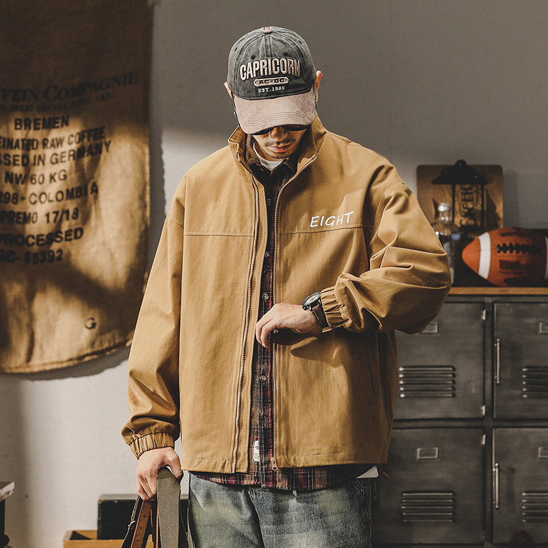 杰雷諾美式復古潮牌工裝夾克男寬鬆大碼秋冬款休閒百搭教練服男