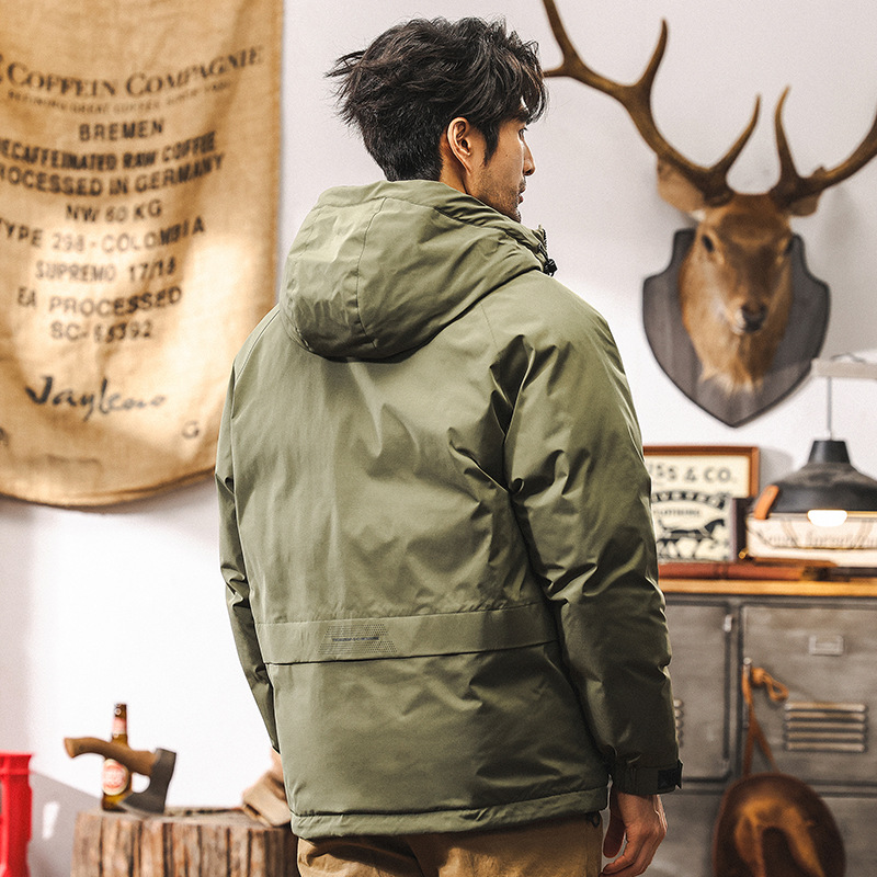 美式復古軍綠色工裝羽絨服男冬季連帽石墨烯加厚保暖男士秋冬外套