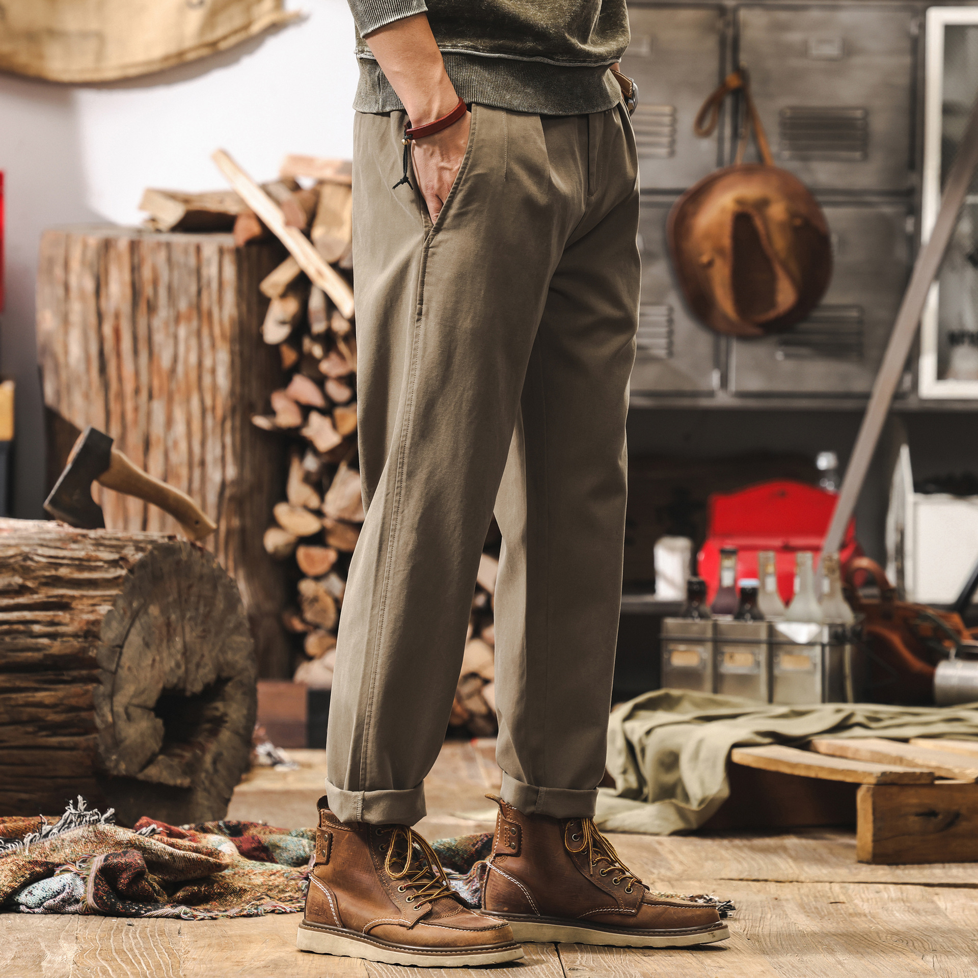 美拉德萊賽爾天絲褲子男春季2025新款美式復古寬鬆直筒男士休閒褲