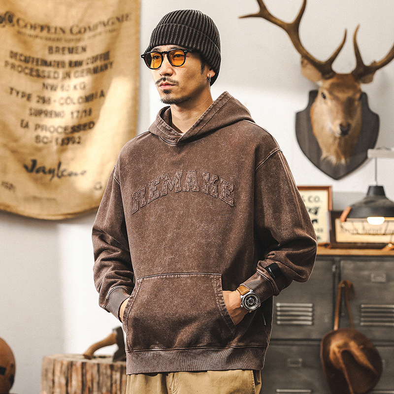 美式復古380g重磅男士衛衣秋季寬鬆蠟染水洗休閒連帽外套男秋冬款