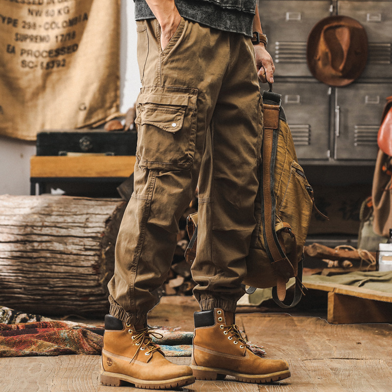 美式復古工裝褲子男秋冬季2024新款硬漢戶外寬鬆直筒男士休閒長褲