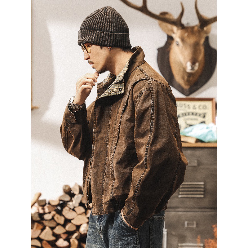 美拉德復古工裝外套男春秋帥氣潮流重工水洗硬漢美式休閒短款夾克