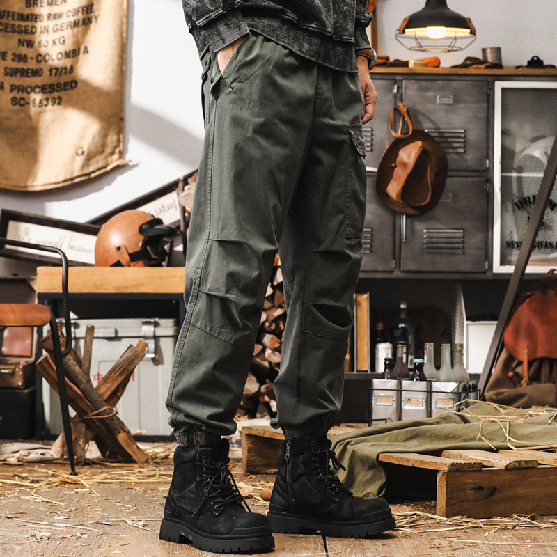 美式復古重磅工裝褲子男潮牌戶外機能束腳褲秋季男士寬鬆休閒長褲