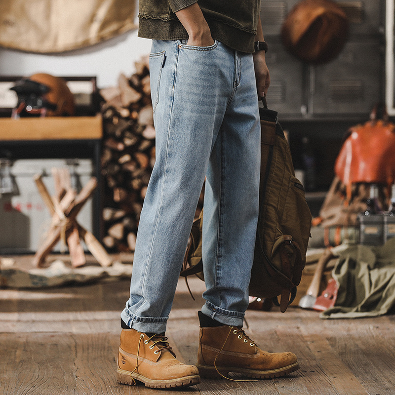 美式經典直筒牛仔褲男2025新款簡約褲子男春季重工石磨水洗休閒褲