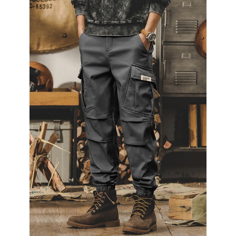 冬季加絨加厚褲子男潮牌束腳褲2023新款男士秋冬褲子寬鬆休閒褲男