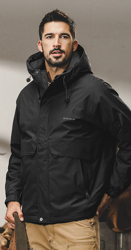 山系連帽衝鋒衣外套男秋冬款城市戶外通勤機能工裝夾克男冬季棉服