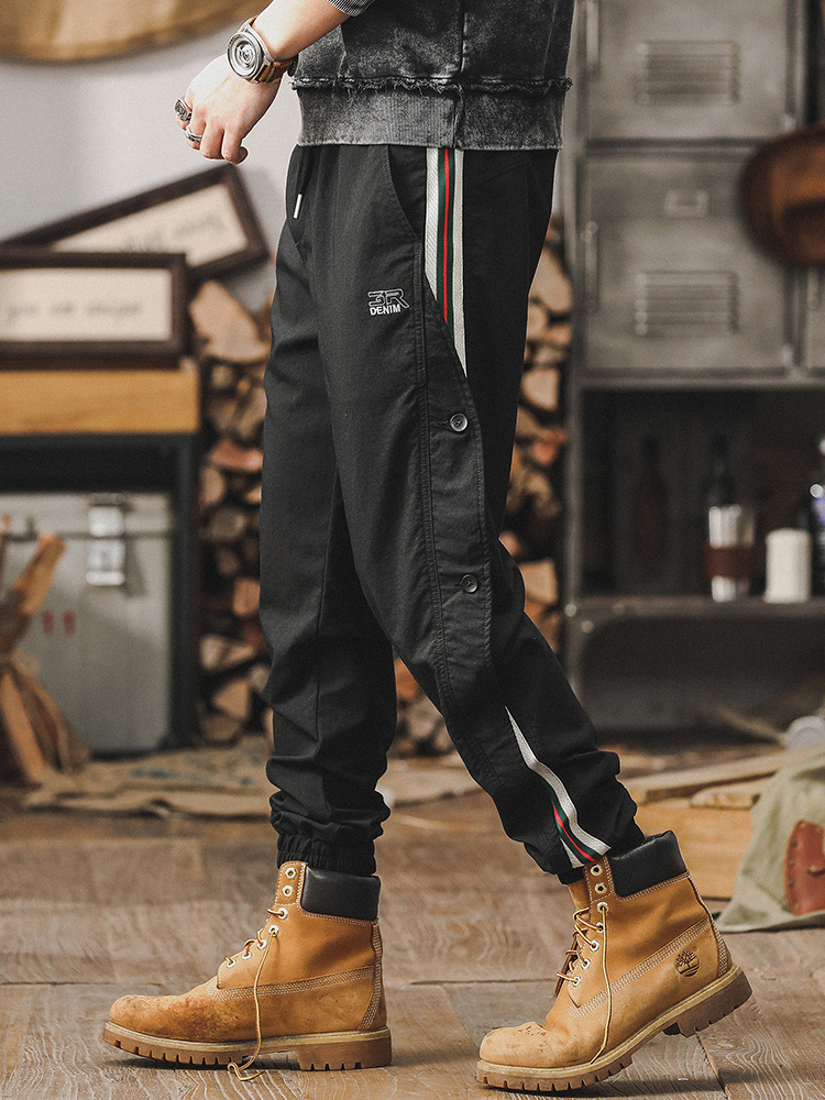 夏季薄款冰絲褲男款潮牌寬鬆休閒束腳褲2024新款小眾工裝男生褲子