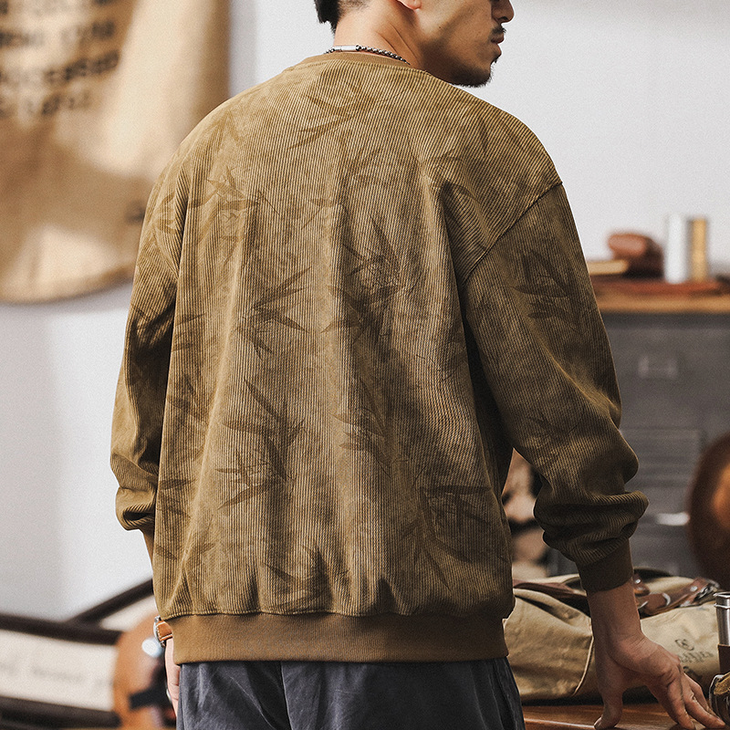 美式複古重磅衛衣男款潮牌秋季衣服寬松條紋肌理印染男士休閑上衣