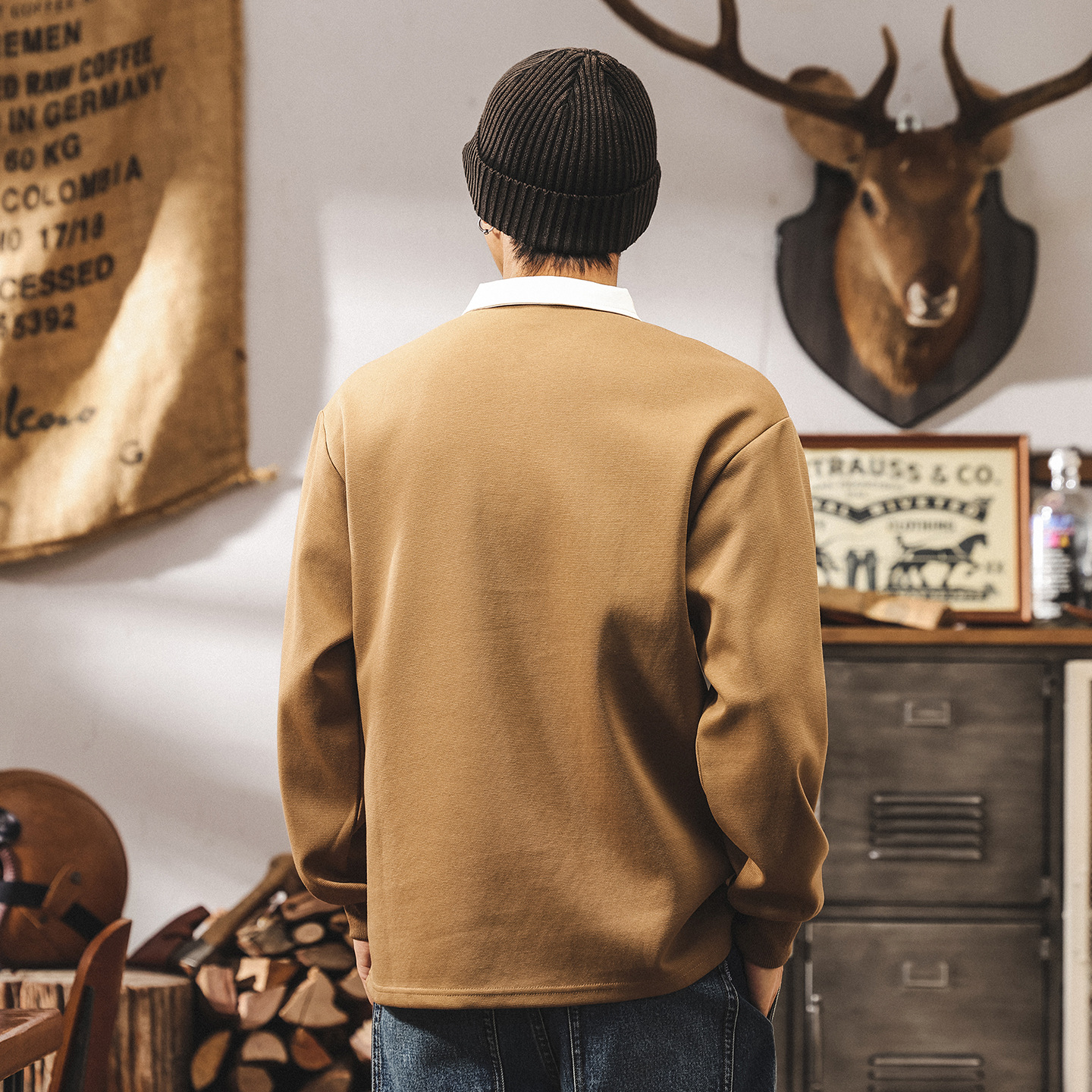 美式復古假兩件襯衫領衛衣男春秋新款寬鬆長袖Polo衫秋季男士上衣