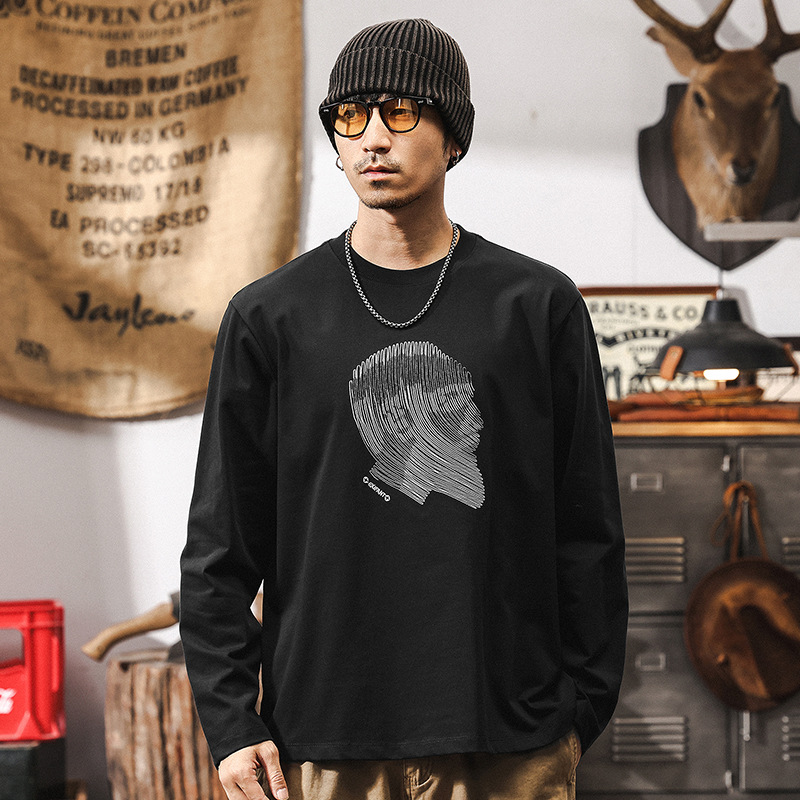 美式復古設計感重磅T恤男長袖春季寬鬆上衣男2025新款休閒圓領衫