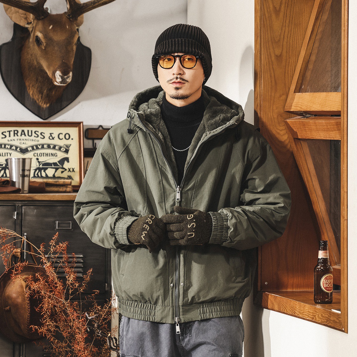 雙面穿仿貂絨座山雕外套男冬季男士棉服加厚棉襖冬裝美式復古棉衣