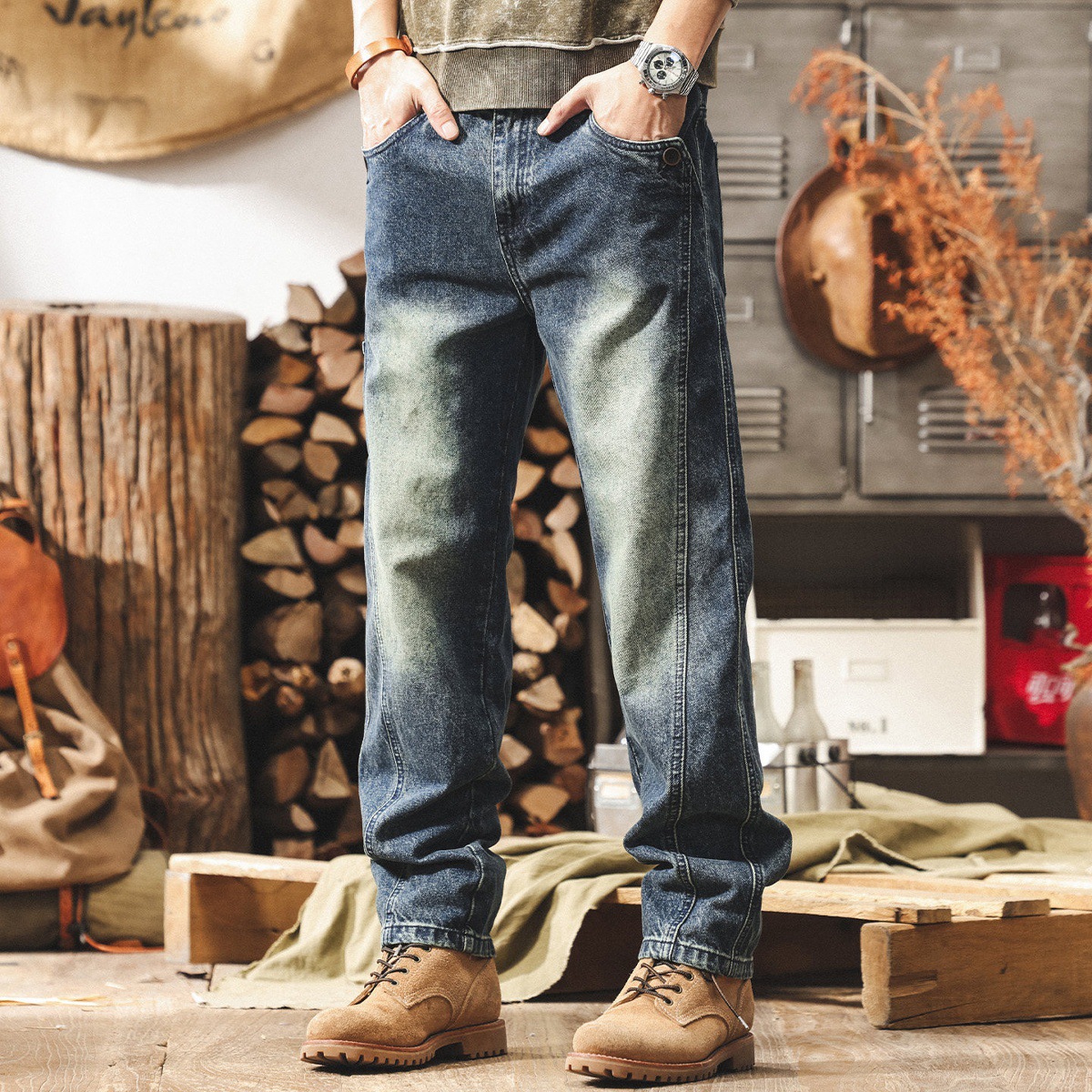美式復古水洗牛仔褲男款直筒寬鬆長褲2026春季潮牌休閒工作服褲子