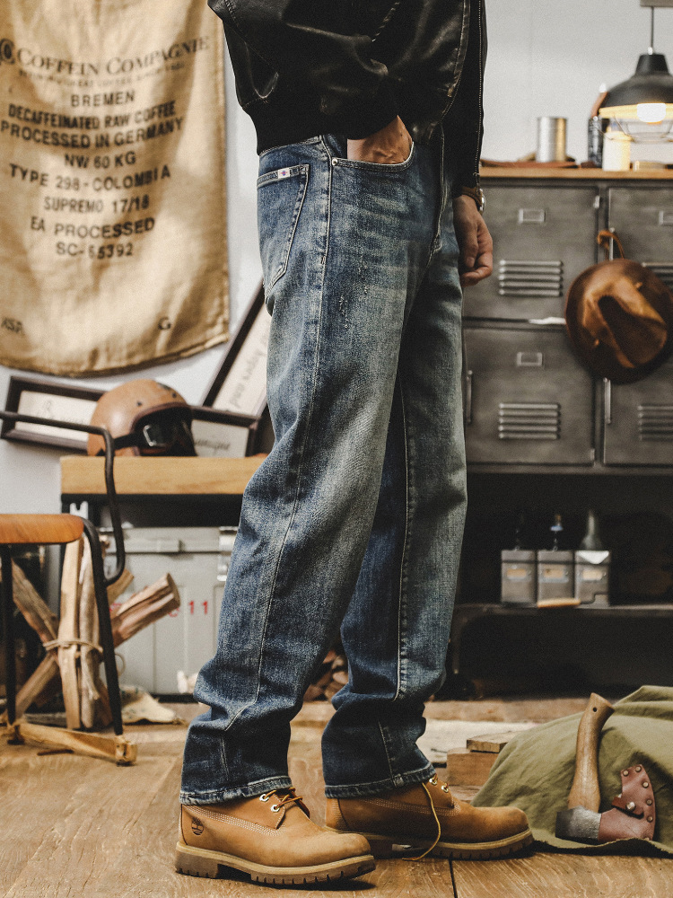 美式複古重磅牛仔褲男秋季新款高街休閑長褲寬松直筒高端潮牌男褲