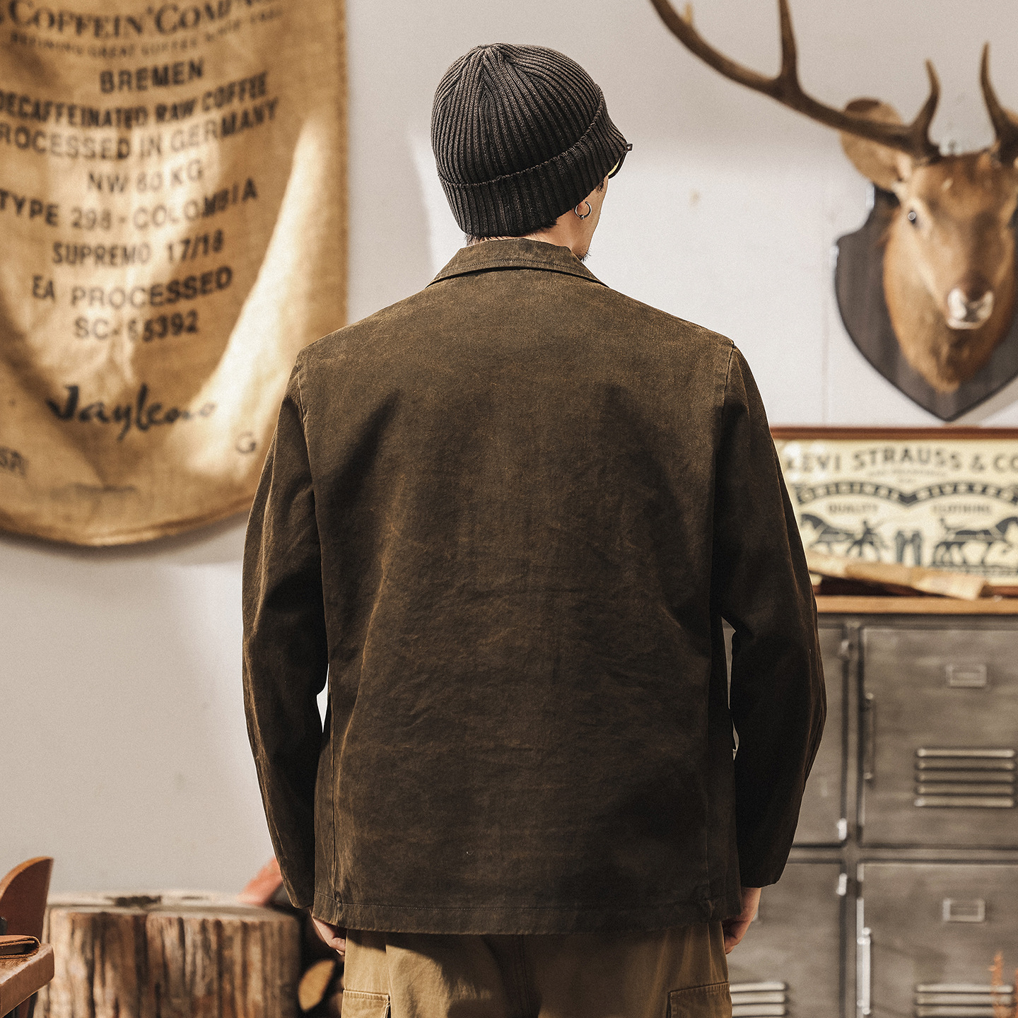 美式復古休閒西裝外套男春秋潮牌做舊阿美咔嘰美拉德工裝夾克西服