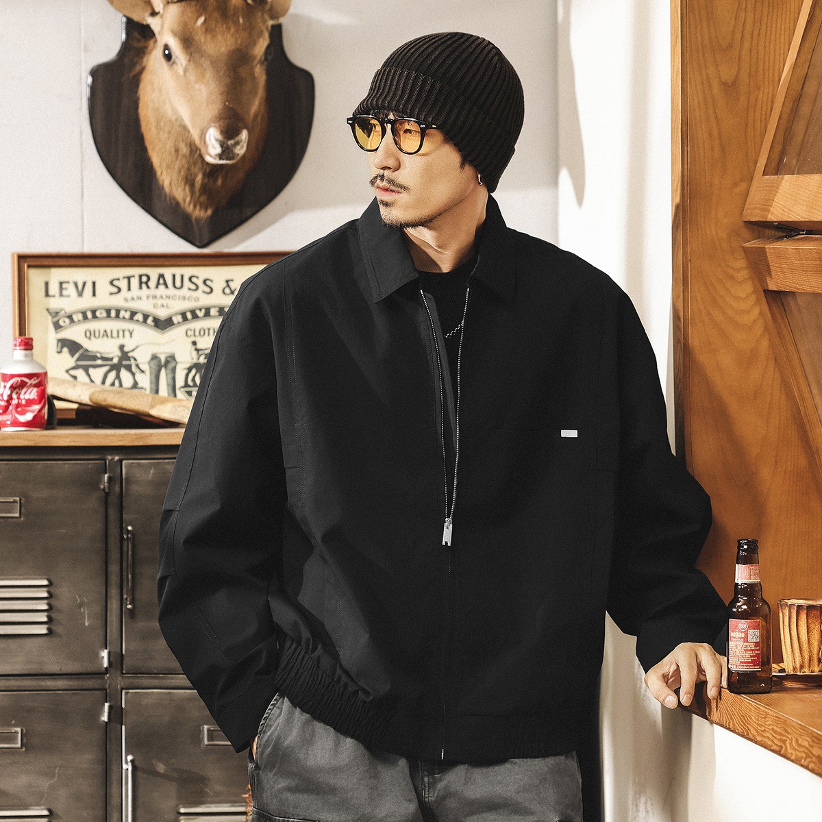 美式復古工裝行政夾克男秋春2025新款通勤寬鬆休閒飛行員外套男款