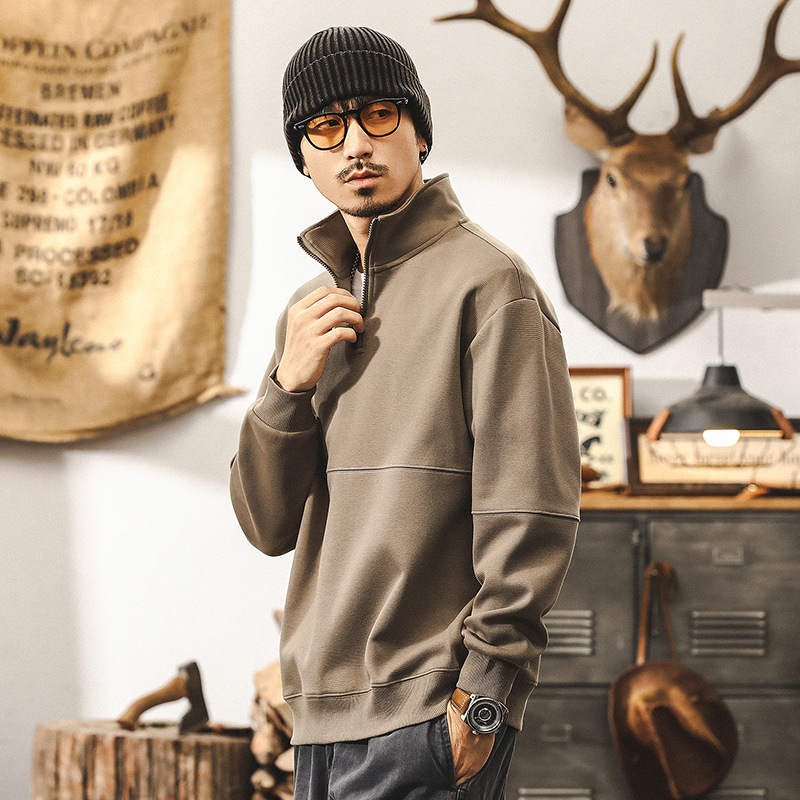 美式復古重磅半高領衛衣男秋冬款2024新款潮牌寬鬆休閒外套男秋季