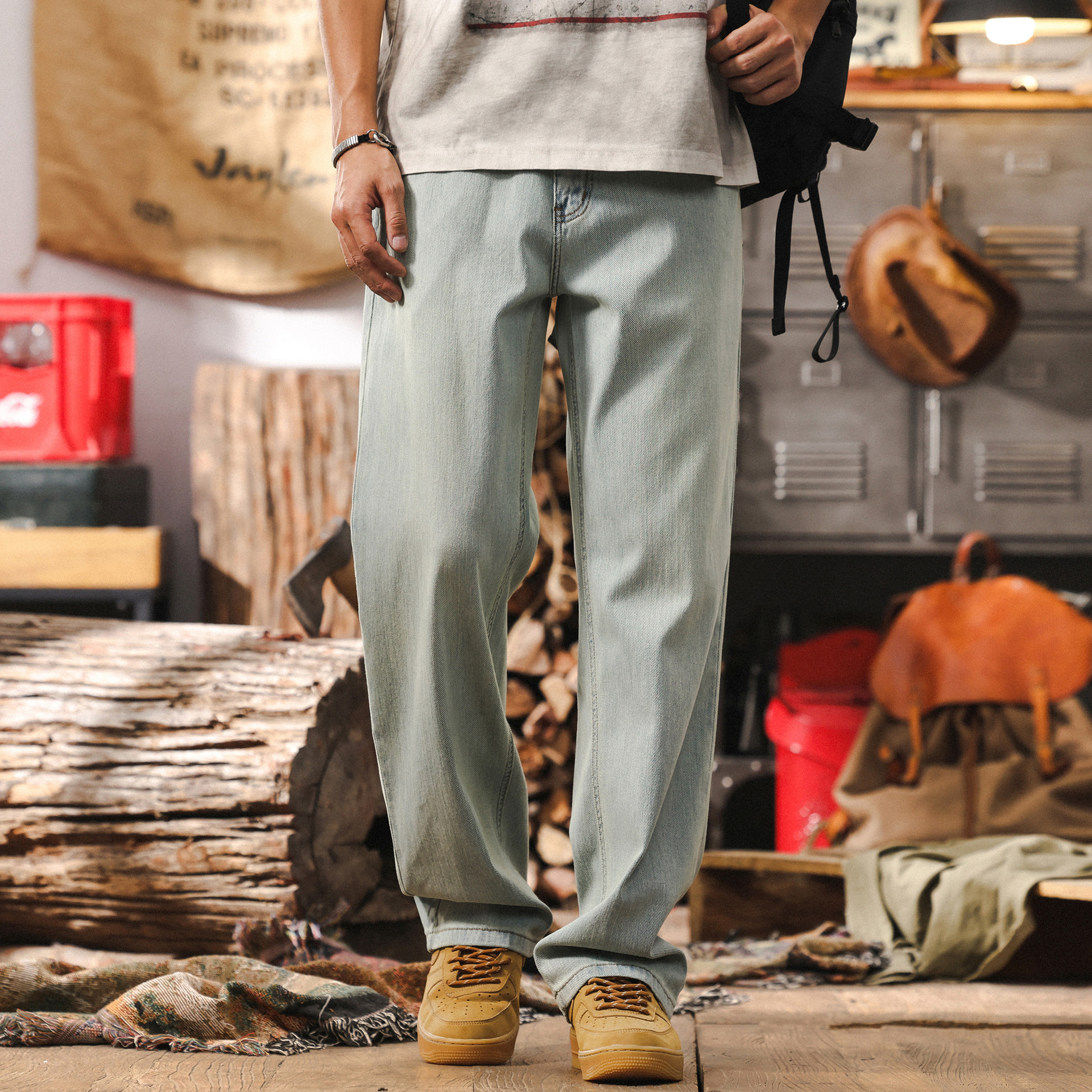 K-cool冰感牛仔褲男春季2025新款寬鬆直筒潮牌薄款褲子男士休閒褲