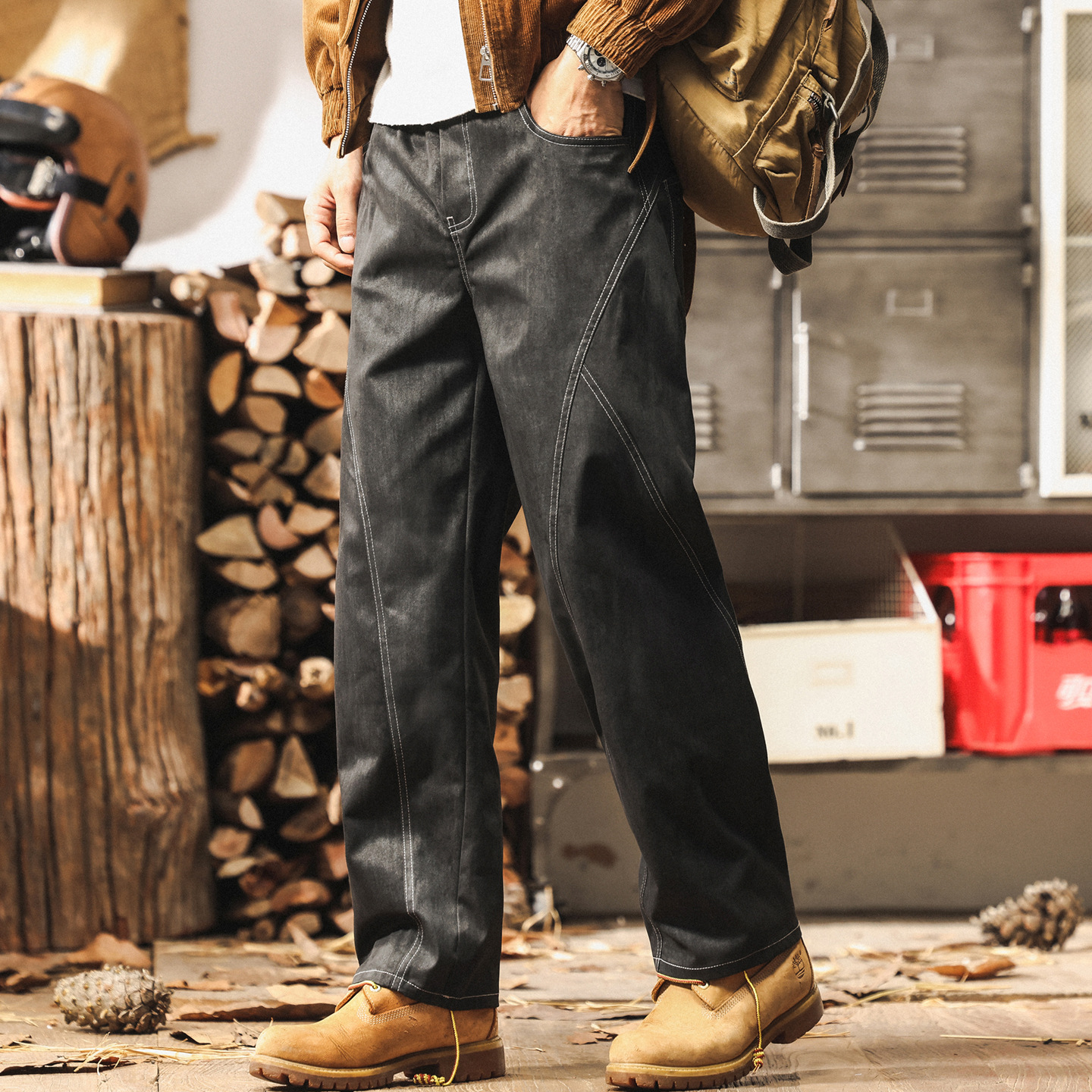 美式復古潮流髒染水洗工裝褲子男秋季2025新款直筒寬鬆男士休閒褲