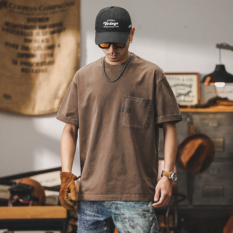 2024新款短袖男夏季寬鬆潮牌美式復古280g重磅T恤男做舊衣服