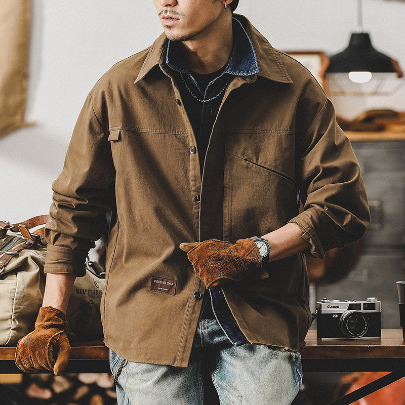 美式復古工裝襯衫男款長袖秋季潮牌戶外寬鬆夾克男士休閒外套春秋
