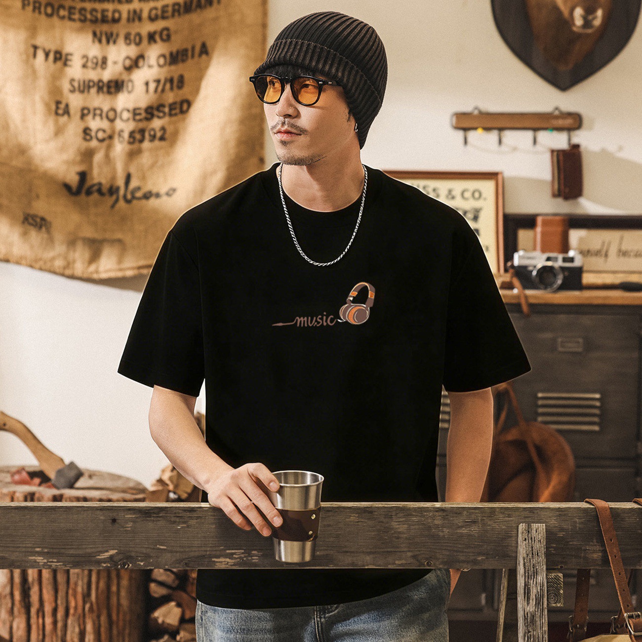 美式復古趣味刺繡T恤短袖男款夏季2026新款潮流寬鬆半袖休閒上衣