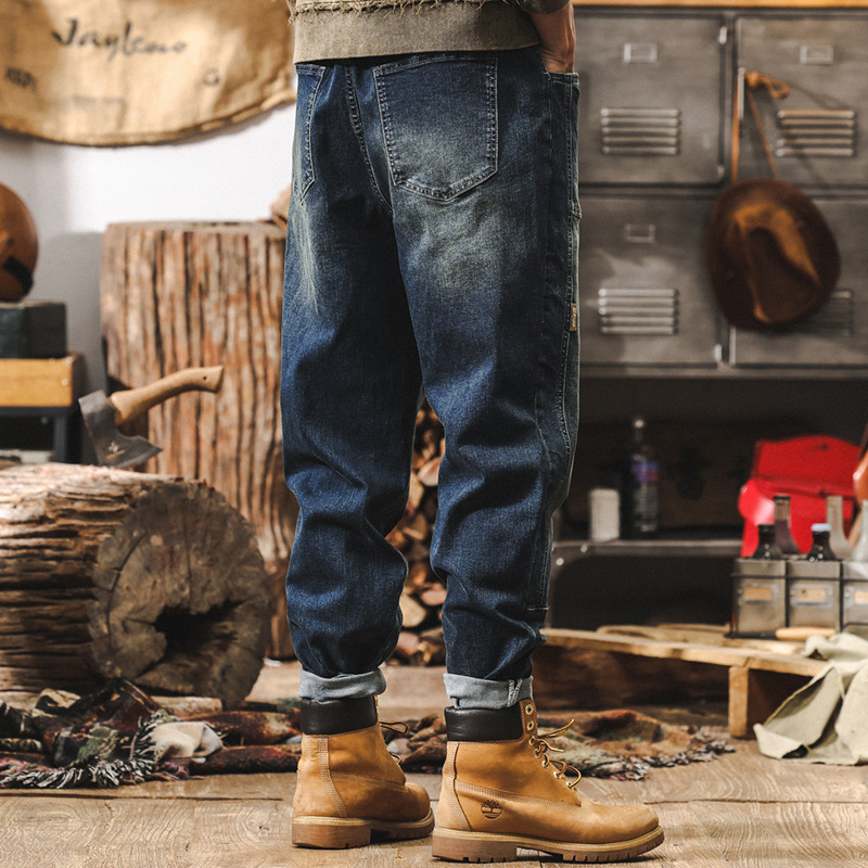 美式復古牛仔褲2024新款潮牌男士褲子秋冬款寬鬆直筒水洗休閒褲男
