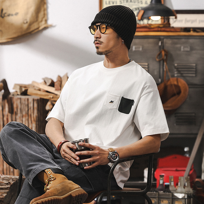 新疆棉250g重磅T恤男短袖夏季2025新款潮流美式復古寬鬆白色上衣T