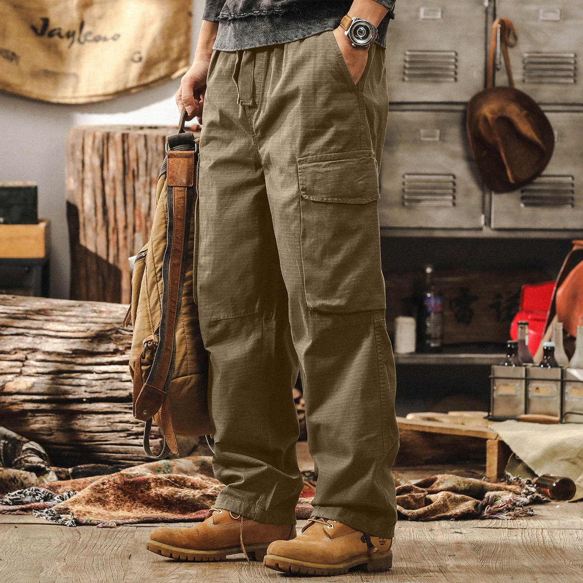 美式戶外機能工裝褲子男直筒秋季新款美拉德復古通勤寬鬆休閒褲男