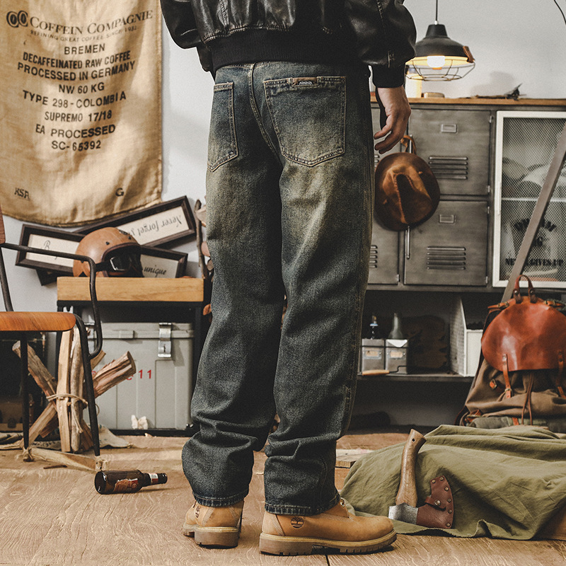 傑雷諾美式複古黃泥牛仔褲男款直筒潮牌百搭寬松水洗褲子男春秋款