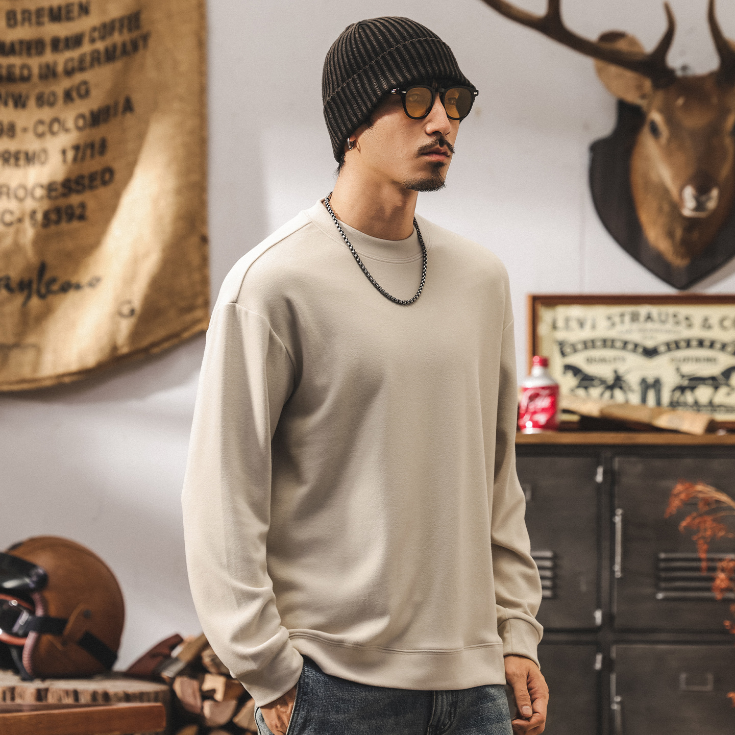 美式復古秋冬保暖親膚德絨打底衫男士春秋新款純色內搭長袖t恤男