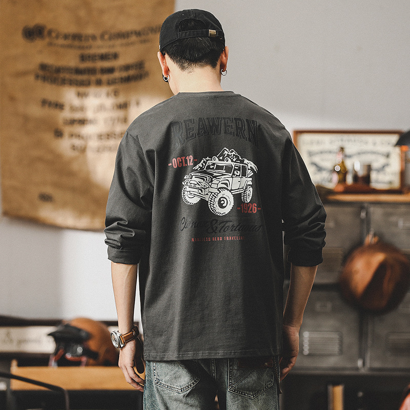 260g重磅T恤男長袖2024新款美式寬鬆潮牌精梳棉衣服男士上衣