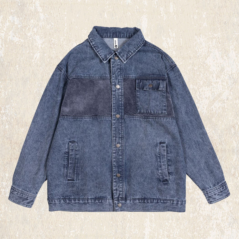 美式復古牛仔外套男春秋新款做舊重水洗寬鬆潮牌阿美咔嘰工裝夾克