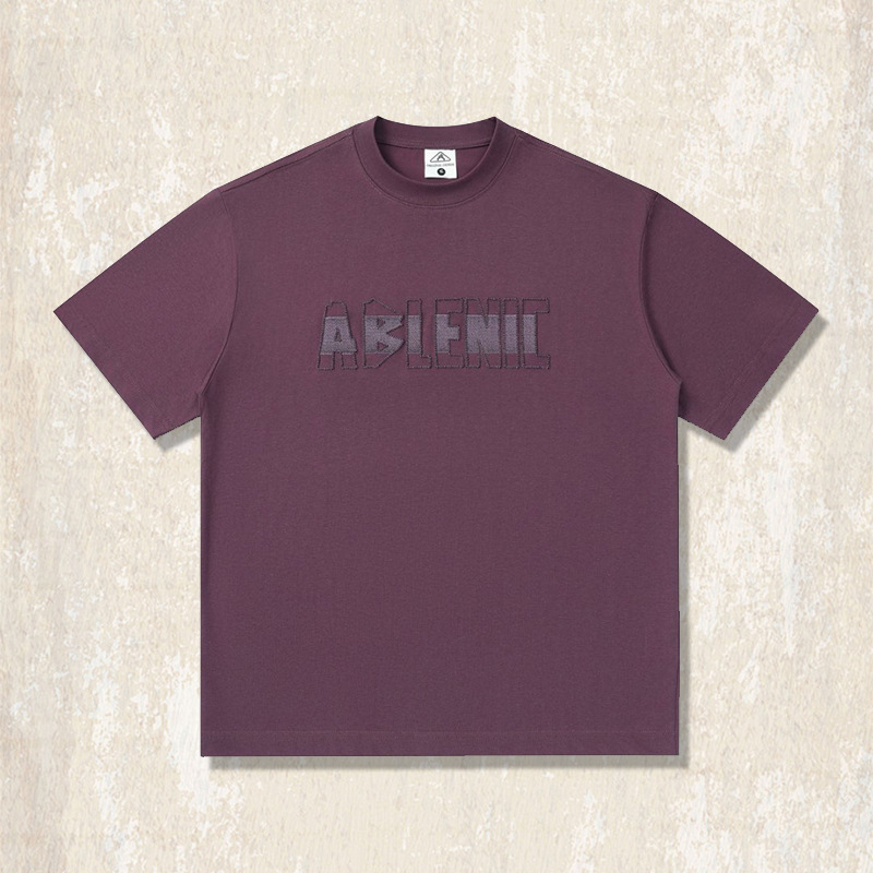 美式復古科技涼感T恤男夏季刺繡短袖男款潮牌寬鬆酒紅色大碼上衣T