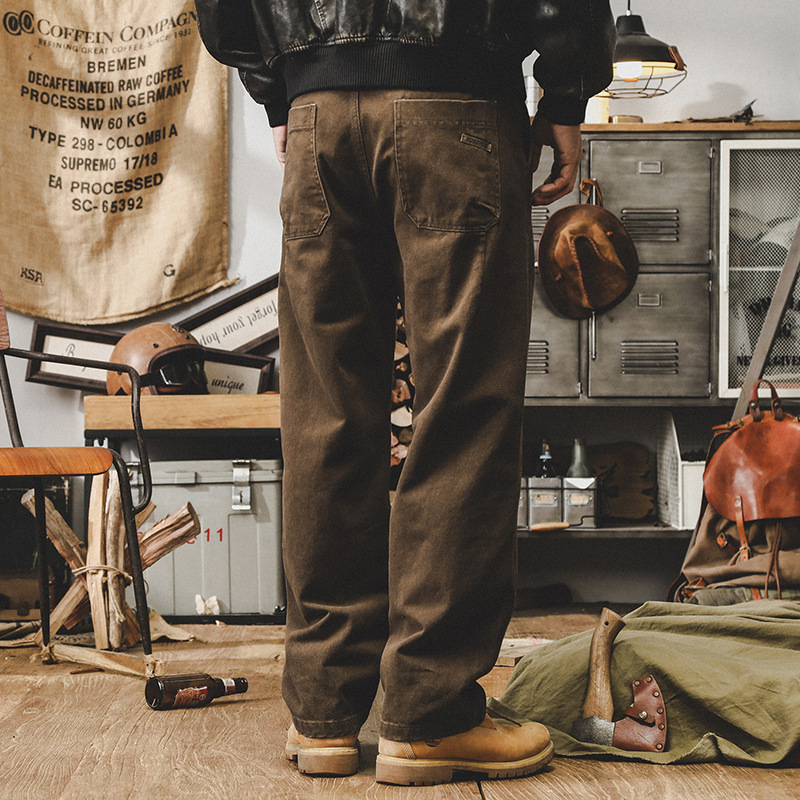 美式復古300g重磅工裝褲子男秋季潮牌炒洗寬鬆直筒褲男士休閒長褲
