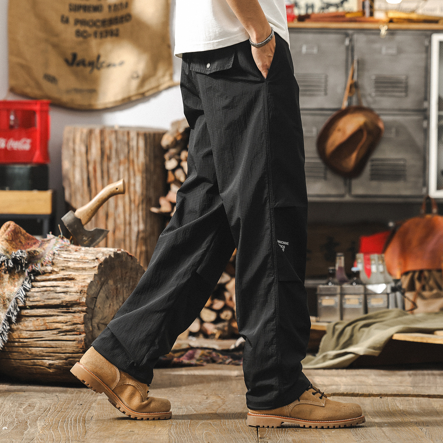 美式戶外機能薄款工裝褲子男夏季復古大碼直筒傘兵褲男士休閒長褲