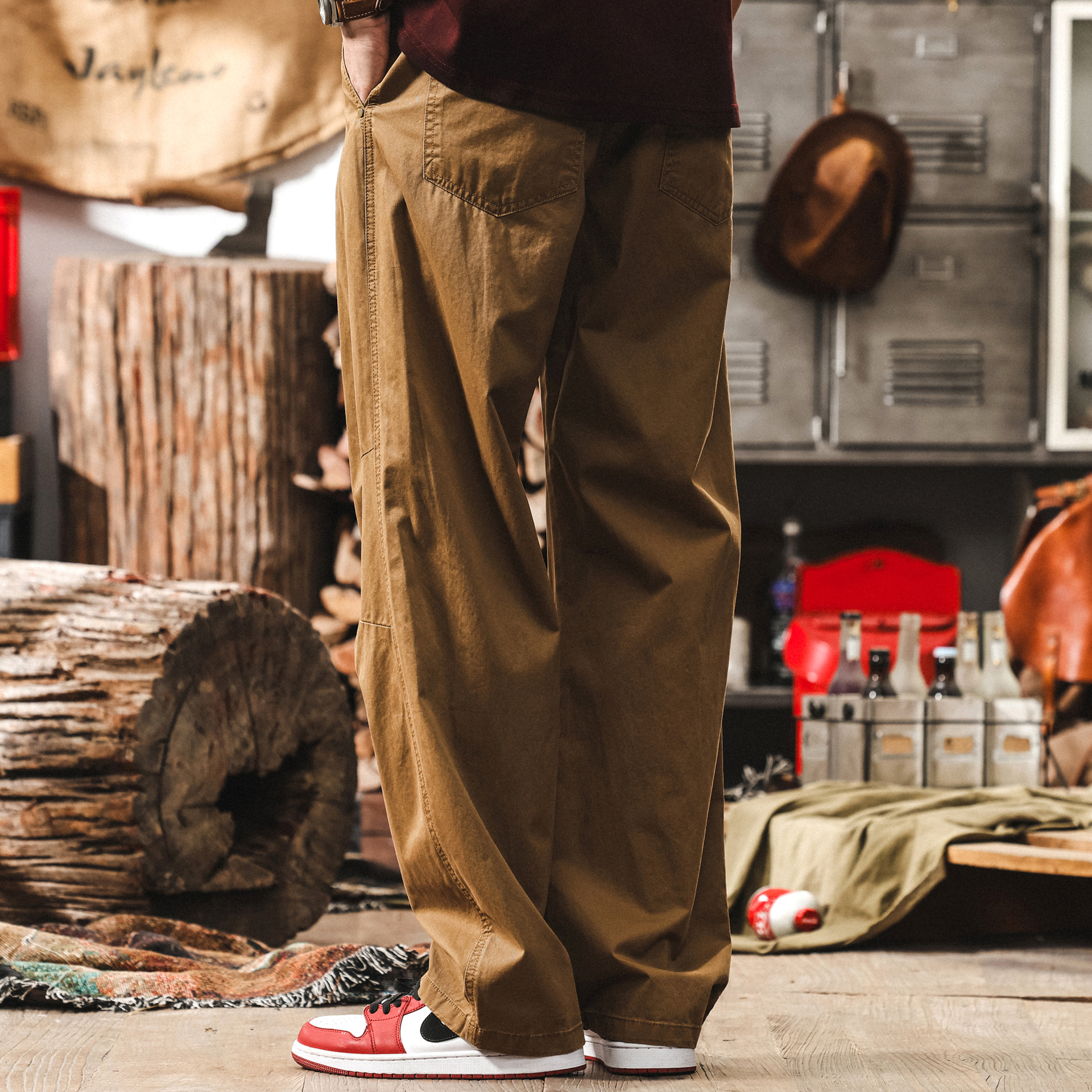 美拉德復古咖啡色工裝褲子男款夏季潮牌寬鬆直筒美式休閒長褲