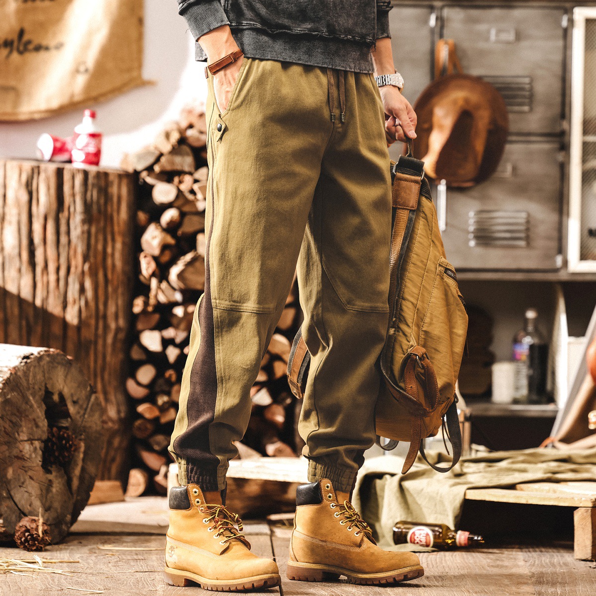 美式復古藏青色工裝褲子男春秋2025新款寬鬆直筒秋季男士休閒褲潮